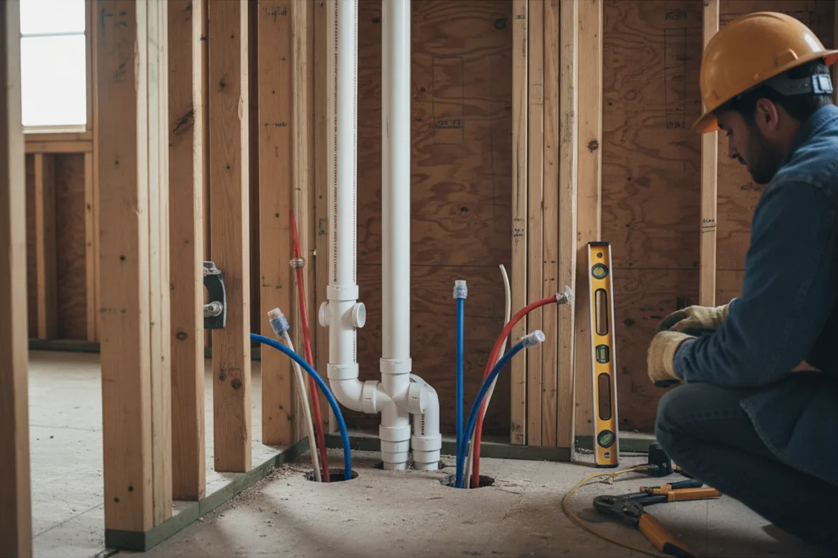 Drain and supply rough-in during Sump Pump Repair in Pine Valley